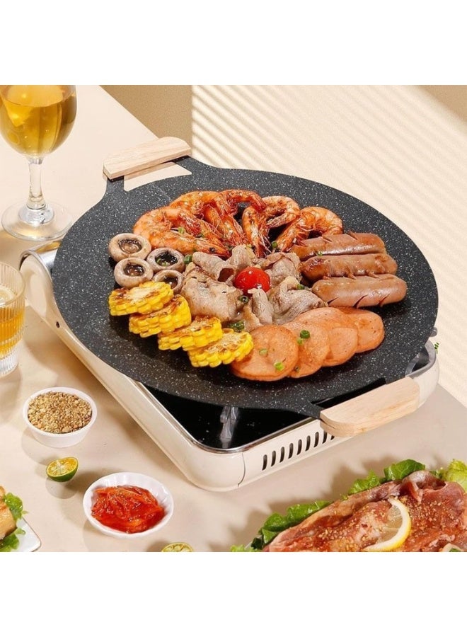 شواية باربيكيو كورية غير لاصقة، صينية شواء دائرية، مقلاة دائرية غير لاصقة للشواء بالحث، 36 سم - Image 2