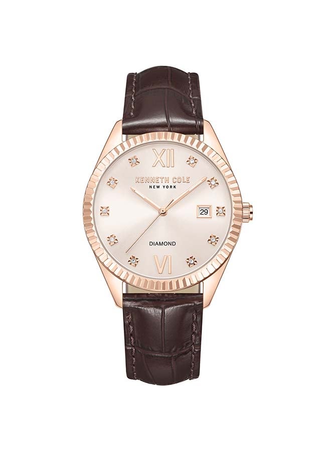 Kenneth Cole New York Genuine Diamond 36mm Quartz Analog Rose Gold Dial Watch For Women - Image 1