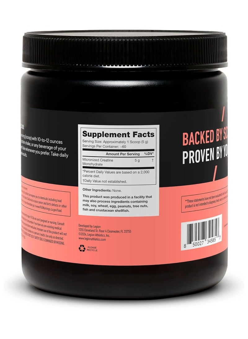 Legion Athletics Micronized Creatine Monohydrate, Unflavored, Boosts Muscle and Strength Pain, Enhances Post-Workout Recovery, Improves Muscular Endurance, 60 Servings/Dietary Supplement/Net WT 312 G / 11 Oz /0.69 LBS - Image 3