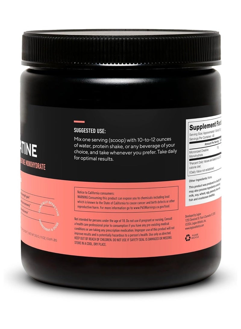 Legion Athletics Micronized Creatine Monohydrate, Unflavored, Boosts Muscle and Strength Pain, Enhances Post-Workout Recovery, Improves Muscular Endurance, 60 Servings/Dietary Supplement/Net WT 312 G / 11 Oz /0.69 LBS - Image 4