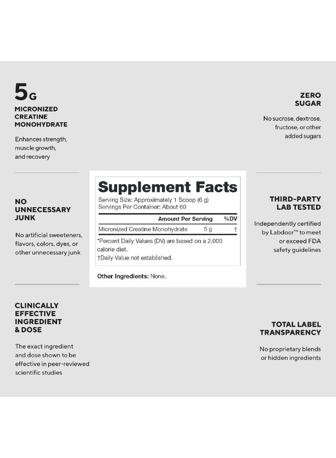 Micronized Creatine Monohydrate, Unflavored, Boosts Muscle And Strength Pain, Enhances Post-Workout Recovery, Improves Muscular Endurance, 60 Servings/Dietary Supplement/Net Wt 312 G / 11 Oz /0.69 Lbs
