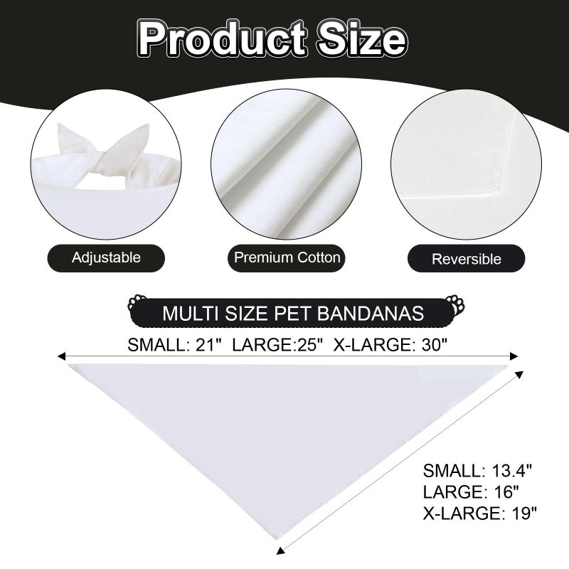 Agroon Blank Dog Bandanas White XLarge 1PCS, DIY Solid Cotton Scarf, Durable Triangle Reversible Bibs Handkerchief for Puppy Pet, Personalized Birthday/Party Fun Idea Gift - Image 2
