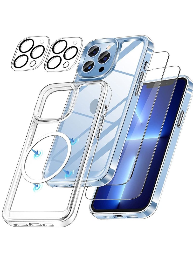 BGM [3 in 1] Defender for iPhone 14 Magnetic Case 6.7 Inch  2 Pack Tempered Glass Screen Protector  2 Pack Camera Lens Protector Clear Shockproof Slim Thin With Magnetic Ring 