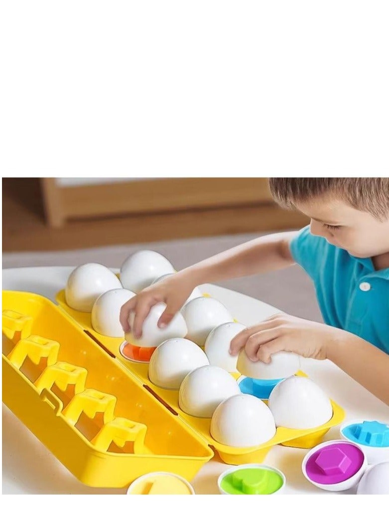 Easter Matching Game Eggs for Toddlers 12 pcs Set Color  Shape Egg Puzzle Toys Montessori Geometric Puzzle Sorter Smart Egg  Educational Preschool Fine Motor Skill Gifts for 1 2 3 Years Old Kids Boys Girls - Image 3