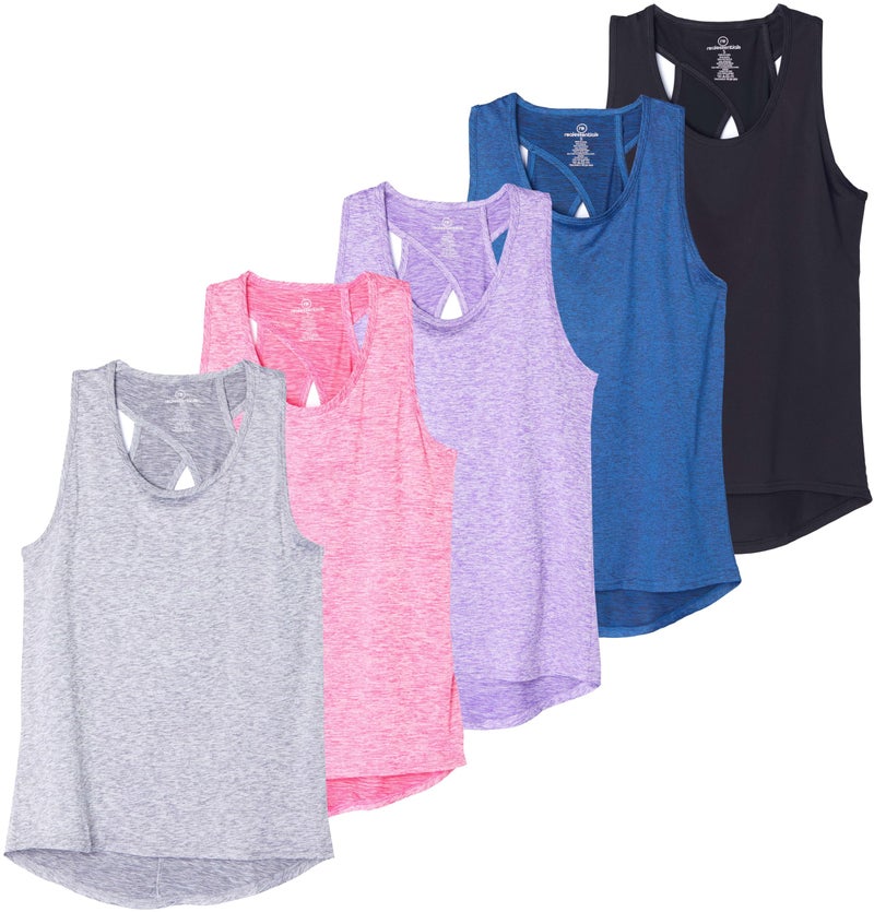 REALESSENTIALS Real Essentials 5 Pack Womens Crossback Keyhole Open Back Workout Tank Top DryFit Sleeveless Yoga Gym Available in Plus - Image 2