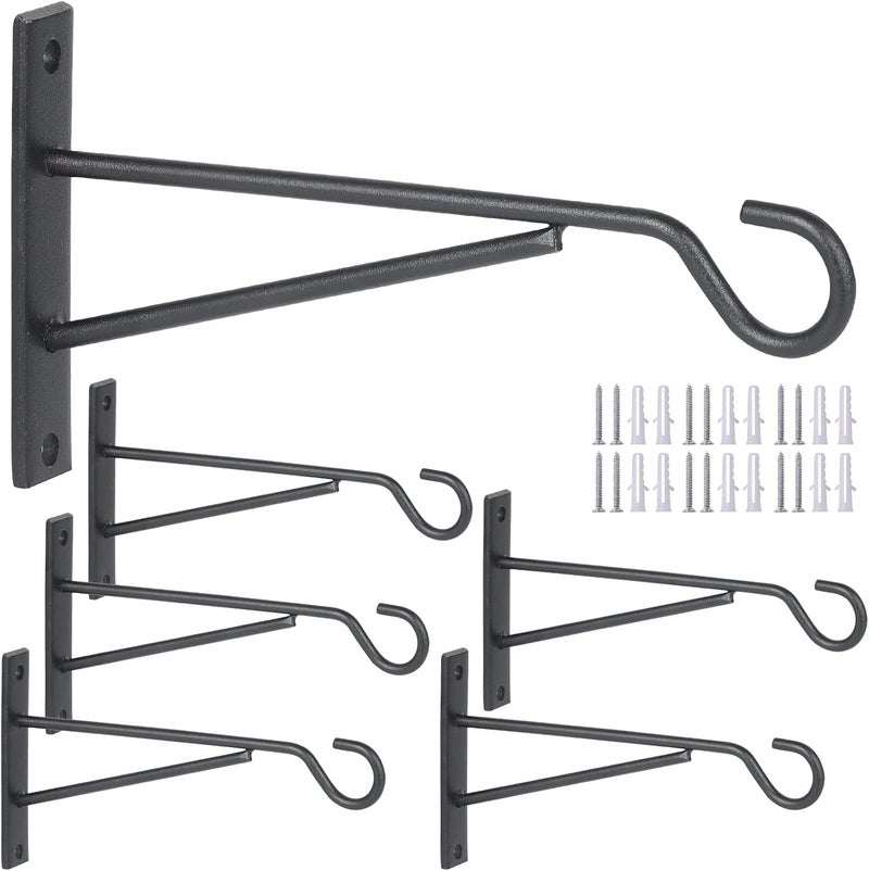 Eyrosa 8" Hanging Plant Hooks, 6 Pack Hanging Basket Bracket Wall Hooks, Plant Hangers Outdoor for Fence, Lantern,Wind Chime - Image 1