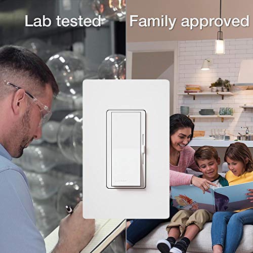 Lutron Diva LED+ Dimmer Light Switch for Dimmable LED, Halogen, and Incandescent Bulbs, 150 Watt, Single-Pole or 3-Way, DVWCL-153PH-2-WH, White (2-Pack) with Wallplate - Image 5