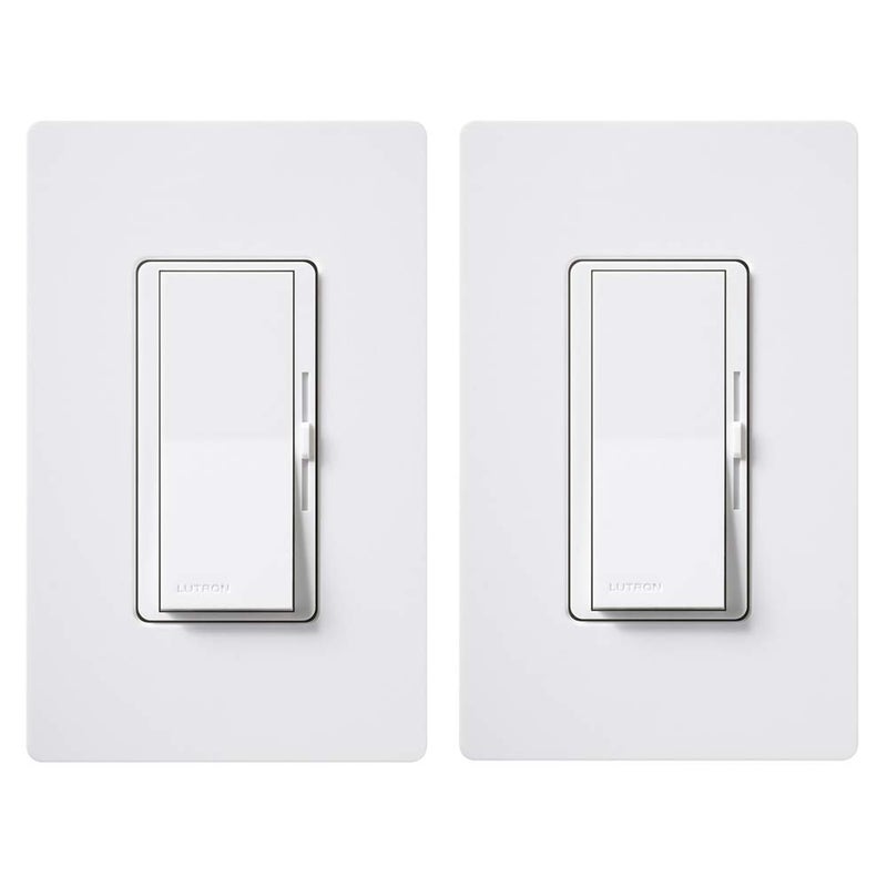Lutron Diva LED+ Dimmer Light Switch for Dimmable LED, Halogen, and Incandescent Bulbs, 150 Watt, Single-Pole or 3-Way, DVWCL-153PH-2-WH, White (2-Pack) with Wallplate - Image 2