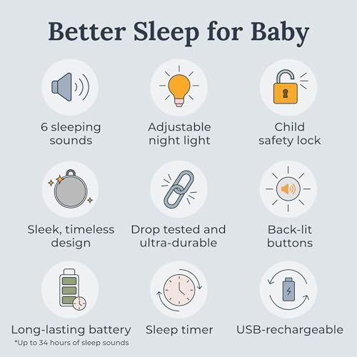 Yogasleep Hushh 2 Portable Sound Machine (Grey) for Baby and Kids, Backlit Buttons & Night Light, Durable, 6 Soothing Natural Sounds, Easy to Use Timer, Volume Control & Toddler Lock, Noise Canceling - Image 2