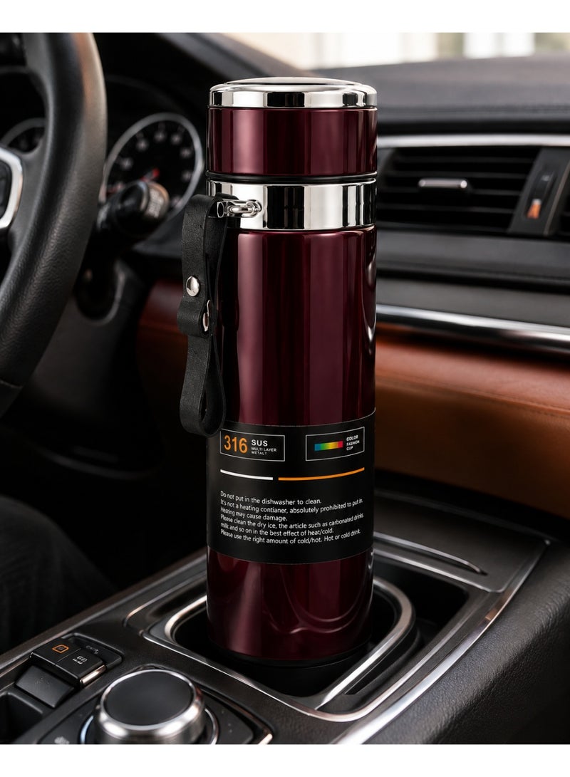DENX Bottle Sport 1000ml Stainless Steel Vacuum Insulated Thermal Flask for Hot & Cold Drinks with Carry Strap, Burgundy - Image 4