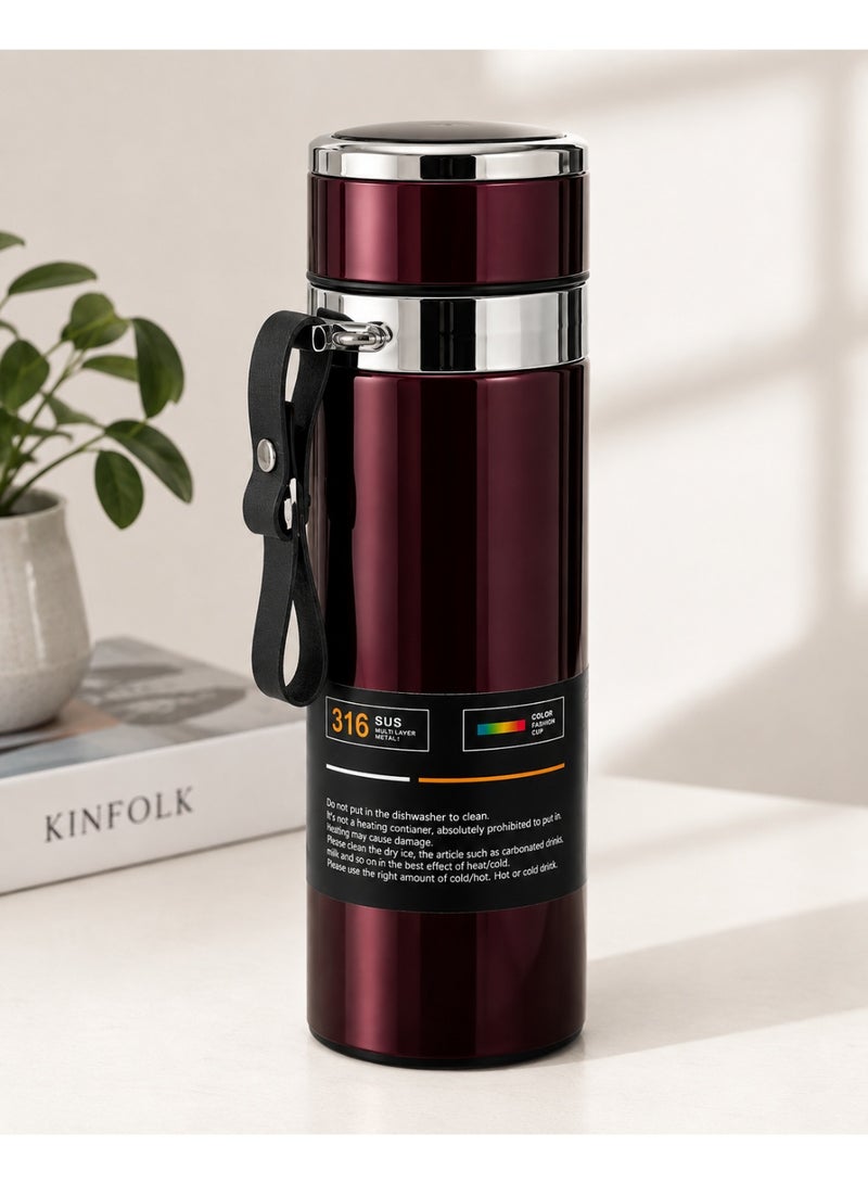DENX Bottle Sport 1000ml Stainless Steel Vacuum Insulated Thermal Flask for Hot & Cold Drinks with Carry Strap, Burgundy - Image 5