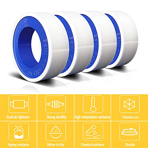 VOTMELL 4 Rolls 1/2 Inch(W) X 520 Inches(L) Teflon Plumbers Tape,Pipe Sealing & Plumbing Thread Tape,PTFE Water Sealant Seal for Shower Head,White - Image 4