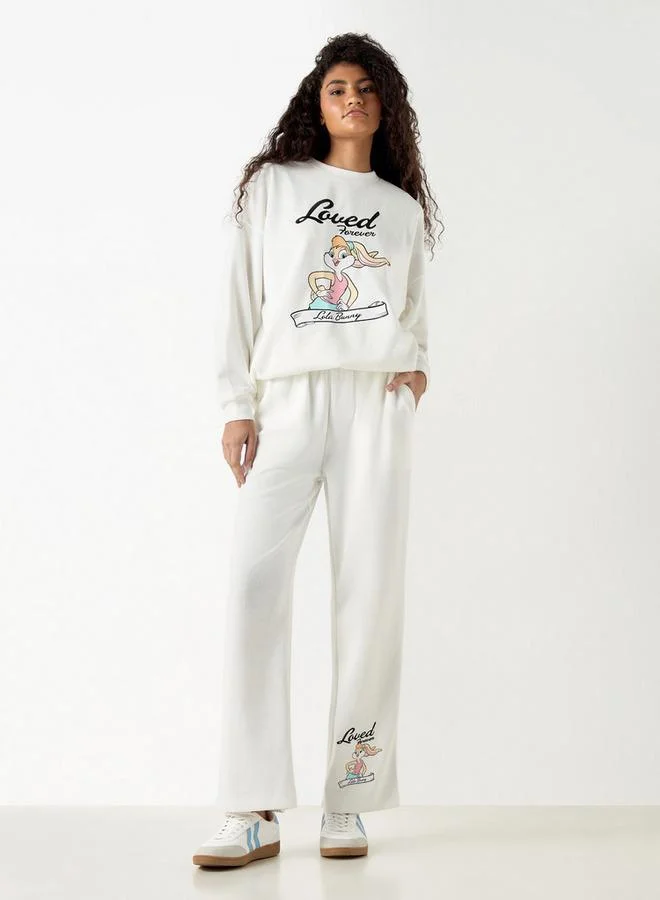 SP Characters Lola Bunny Print Sweatshirt with Long Sleeves and Crew Neck