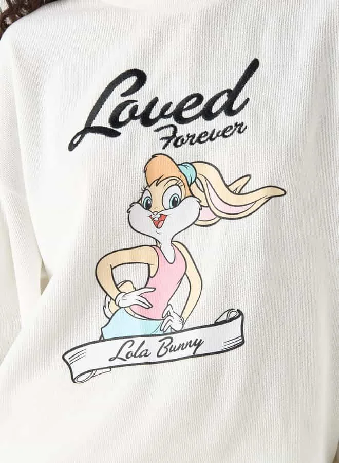 SP Characters Lola Bunny Print Sweatshirt with Long Sleeves and Crew Neck