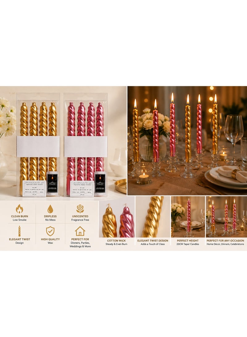 Luxury Spiral Dinner Candles Set 8 Pieces  Unscented Decorative Taper Candles For Weddings, Dining Tables & Home Decor - Image 2