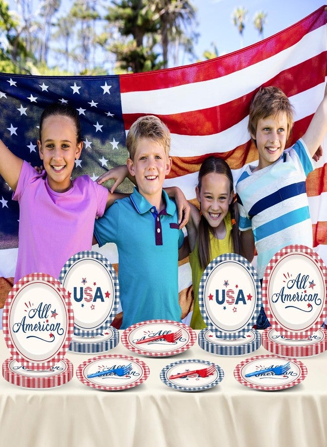 Oitnlaughter 96PCS All American USA Party Paper Plates and Napkins Independence Day Party Supplies 4th of July Party Plates Patriotic Red Blue Checked for Veterans Memorial Day Birthday Gatherings Decorations - Image 5