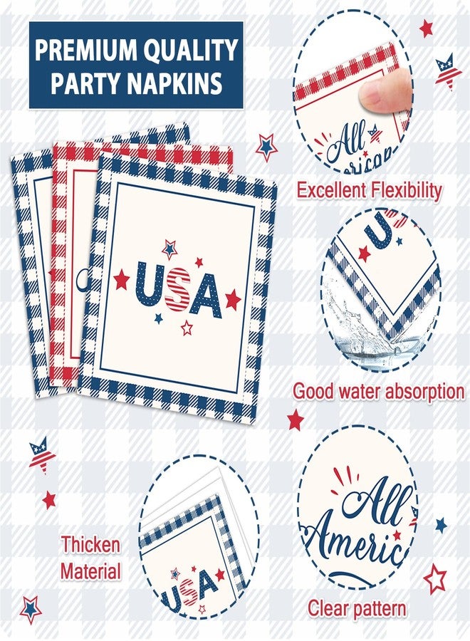 Oitnlaughter 96PCS All American USA Party Paper Plates and Napkins Independence Day Party Supplies 4th of July Party Plates Patriotic Red Blue Checked for Veterans Memorial Day Birthday Gatherings Decorations - Image 4