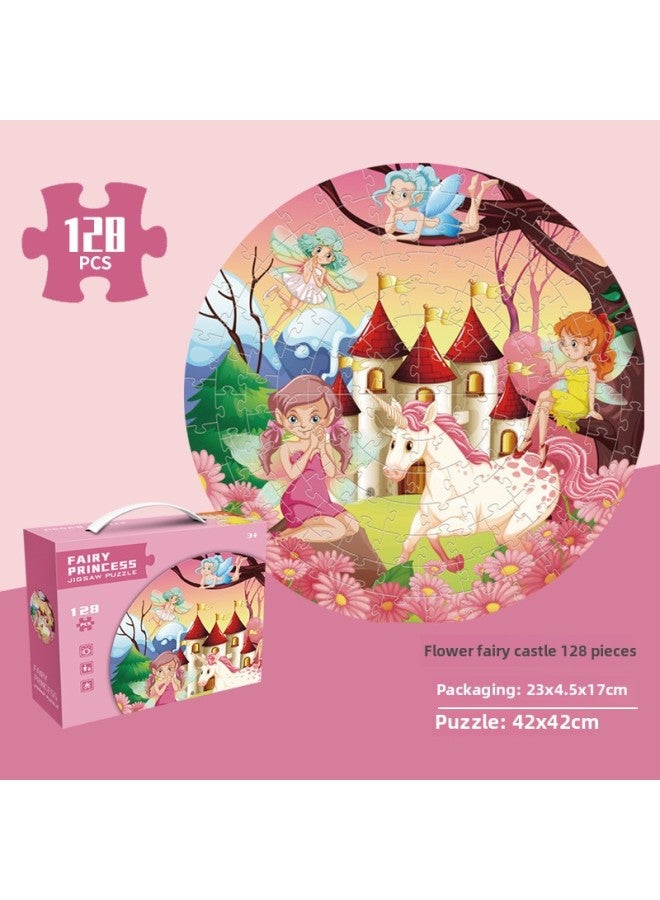 Puzzle 3-6 Years Old Children's Puzzle Toy Children's Puzzle Kindergarten Birthday Gift-Color:Flower Fairy Castle -128 color Box】 - Image 1