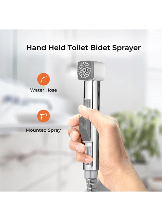 GEEPAS Geepas Handheld Toilet Bidet Sprayer Shattaf, High-Pressure Hand Jet with Flexible Hose and Wall Mount, Chrome Finish, Easy to Install for Superior Hygiene - Image 2