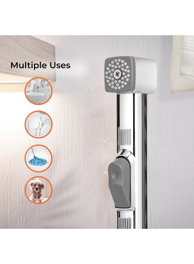 GEEPAS Geepas Handheld Toilet Bidet Sprayer Shattaf, High-Pressure Hand Jet with Flexible Hose and Wall Mount, Chrome Finish, Easy to Install for Superior Hygiene - Image 3