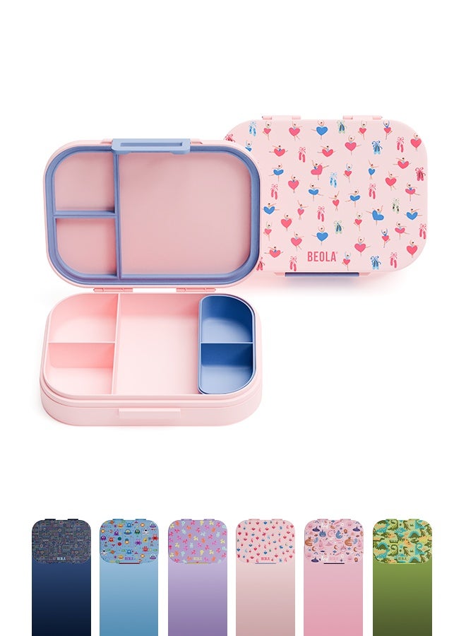 BEOLA Bento Box with 5 Compartments, BPA Free Plastic Lunch Container, Leakproof School Tiffin Lunch Box with Lid, Snack Organizer, Lightweight Food Storage (Ballet Hearts) - Image 1