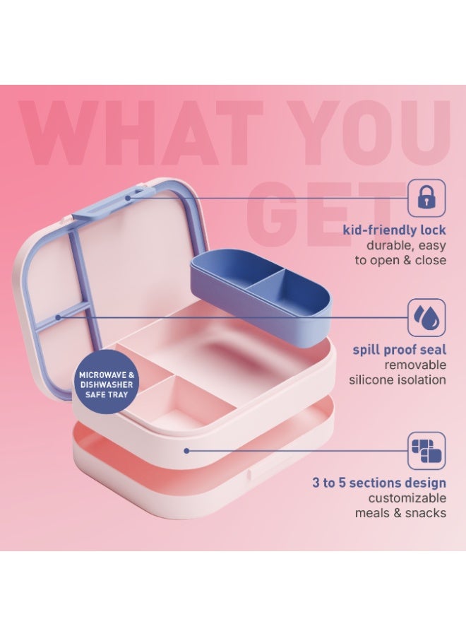BEOLA Bento Box with 5 Compartments, BPA Free Plastic Lunch Container, Leakproof School Tiffin Lunch Box with Lid, Snack Organizer, Lightweight Food Storage (Ballet Hearts) - Image 2