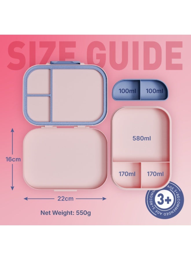 BEOLA Bento Box with 5 Compartments, BPA Free Plastic Lunch Container, Leakproof School Tiffin Lunch Box with Lid, Snack Organizer, Lightweight Food Storage (Ballet Hearts) - Image 3