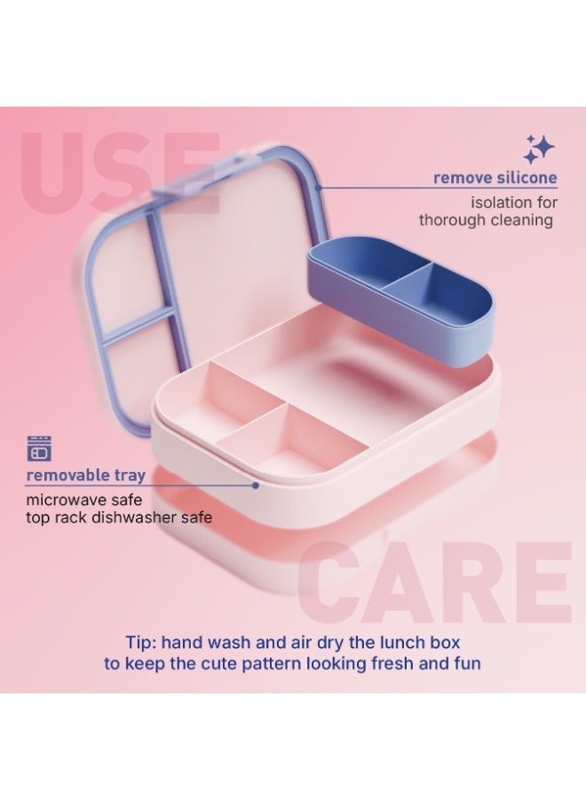 BEOLA Bento Box with 5 Compartments, BPA Free Plastic Lunch Container, Leakproof School Tiffin Lunch Box with Lid, Snack Organizer, Lightweight Food Storage (Ballet Hearts) - Image 4