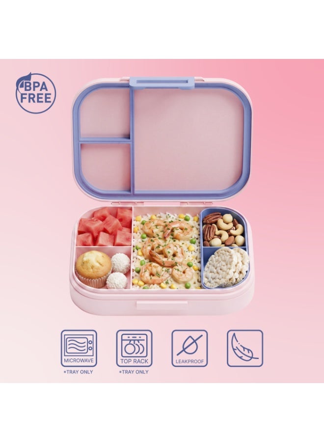 BEOLA Bento Box with 5 Compartments, BPA Free Plastic Lunch Container, Leakproof School Tiffin Lunch Box with Lid, Snack Organizer, Lightweight Food Storage (Ballet Hearts) - Image 5