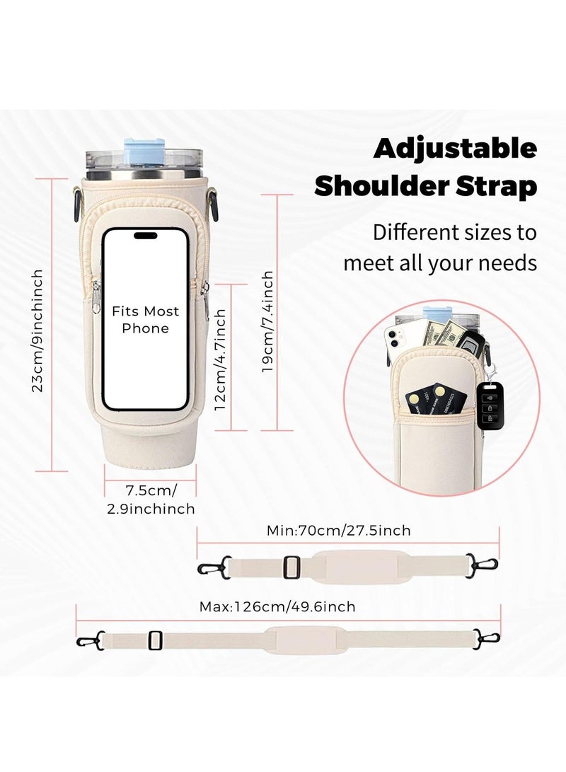 Water Bottle Carrier Bag for Stanley 40oz Tumbler, Water Bottle Holder with Pouch and Adjustable Strap, Sleeve Accessories with Pocket for 40oz Cup (Pink)  - Image 4