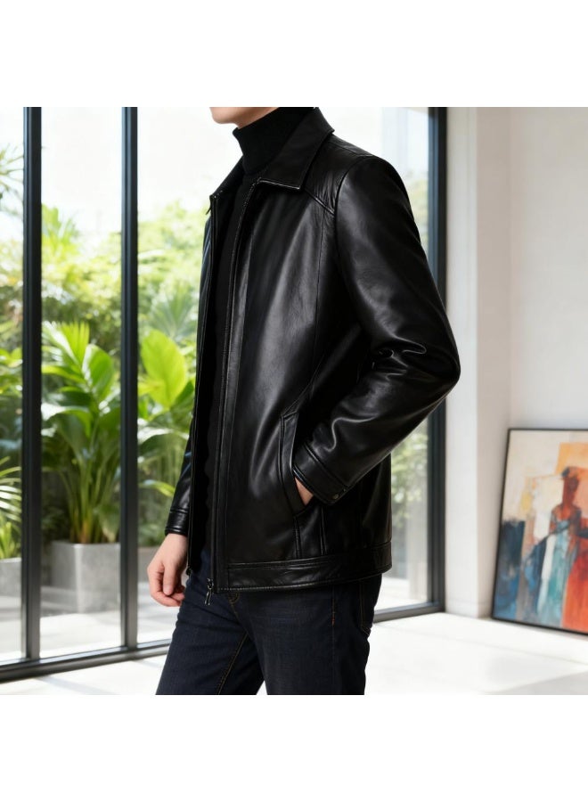 جاكيت دراجات نارية جلدي للرجال - قصة ضيقة، ياقة بولو، تصميم بسحاب، خفيف الوزن ومقاوم للرياح من أجل راحة أنيقة - Image 5