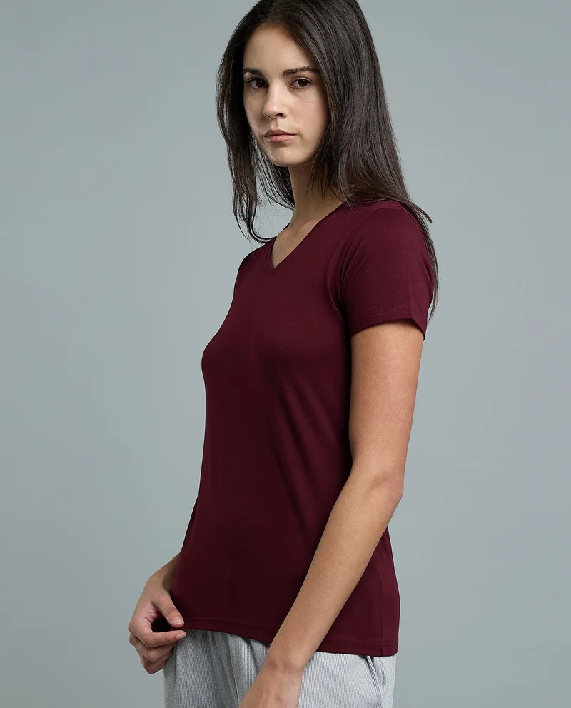 R&B Solid T-Shirt With V-Neck And Short Sleeves