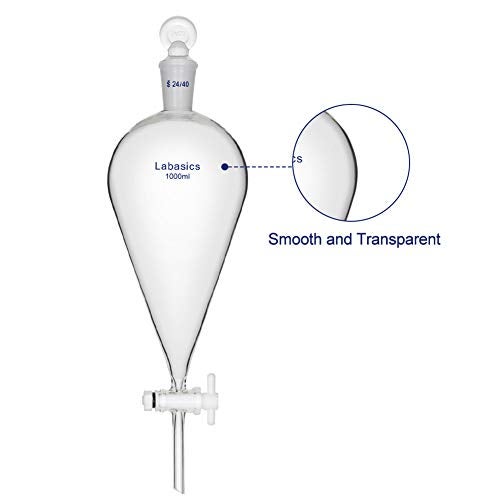 Labasics Borosilicate Glass 1000ml Conical Separatory Funnel with PTFE Stopcock, 1000mL - Image 4