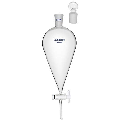 Labasics Borosilicate Glass 1000ml Conical Separatory Funnel with PTFE Stopcock, 1000mL - Image 1