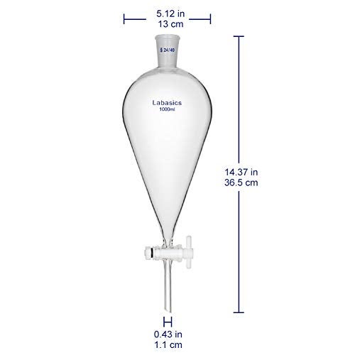 Labasics Borosilicate Glass 1000ml Conical Separatory Funnel with PTFE Stopcock, 1000mL - Image 3