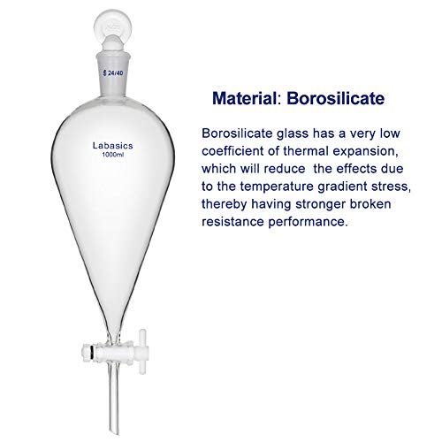Labasics Borosilicate Glass 1000ml Conical Separatory Funnel with PTFE Stopcock, 1000mL - Image 5