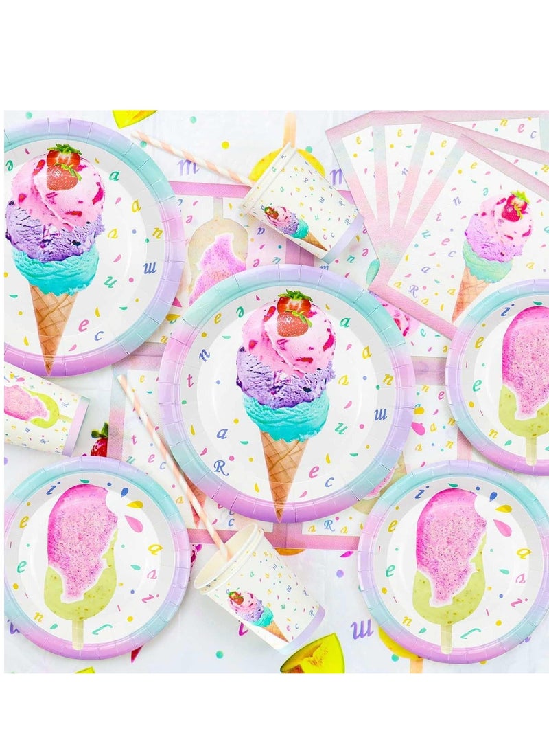 Generic Party Tableware Set, Ice Cream Birthday Supplies Serve 20 - 81Pcs Plates Napkins Tablecloth Forks for Girls Kits Baby Shower Popsicle Theme Decorations  - Image 4