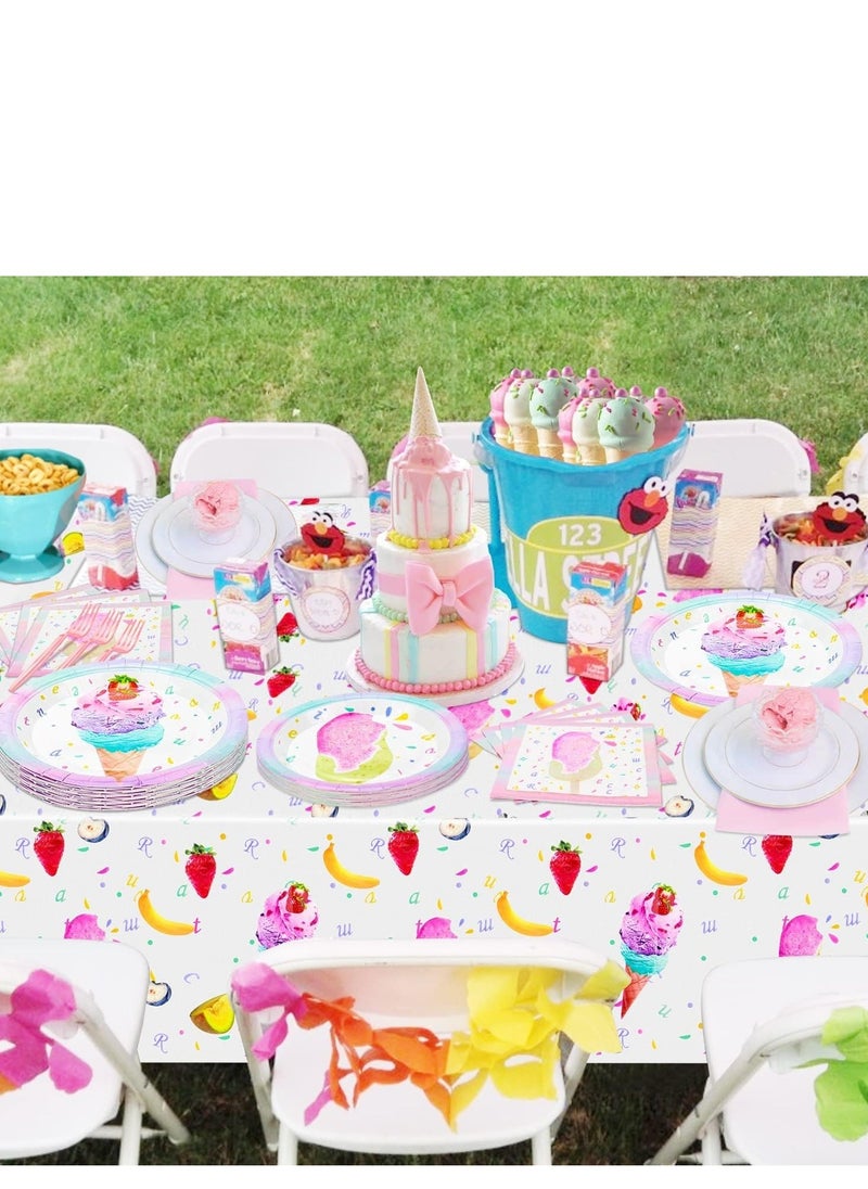 Generic Party Tableware Set, Ice Cream Birthday Supplies Serve 20 - 81Pcs Plates Napkins Tablecloth Forks for Girls Kits Baby Shower Popsicle Theme Decorations  - Image 2