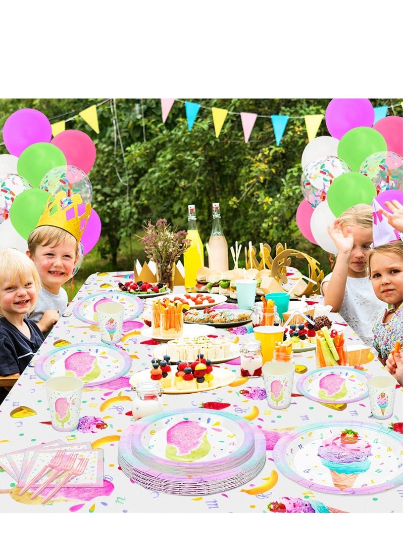 Generic Party Tableware Set, Ice Cream Birthday Supplies Serve 20 - 81Pcs Plates Napkins Tablecloth Forks for Girls Kits Baby Shower Popsicle Theme Decorations  - Image 5