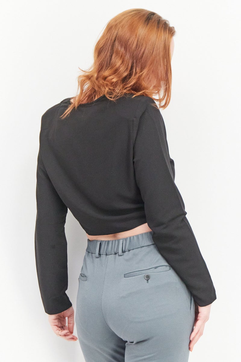 ASOS بلوزة بتصميم أسوس للنساء بياقة على شكل قلب وأكمام طويلة، سوداء - Image 3