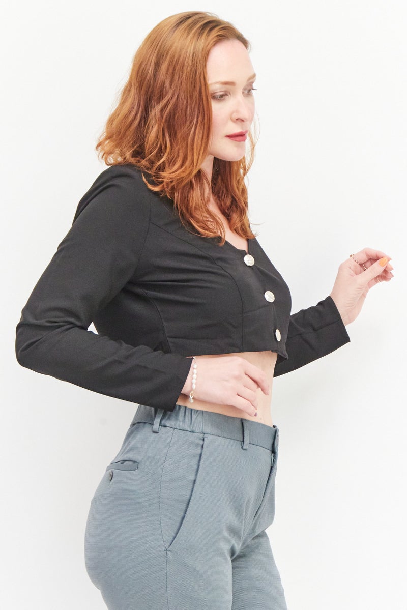 ASOS بلوزة بتصميم أسوس للنساء بياقة على شكل قلب وأكمام طويلة، سوداء - Image 2