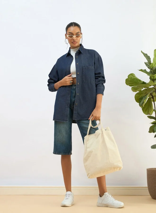 SASSAFRAS Oversized Denim Shirt for Women