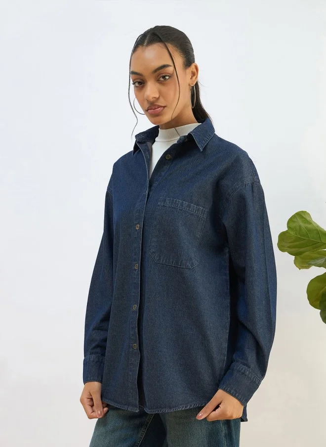 SASSAFRAS Oversized Denim Shirt for Women