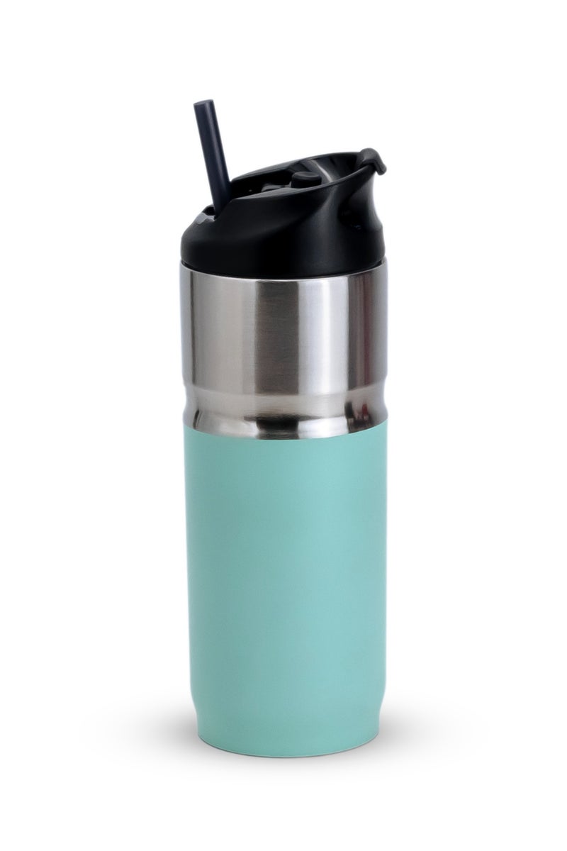 NESSAN Teal Blue Dual-Use Travel Mug 380ml - Double Wall Vacuum Insulated Stainless Steel Cup with Straw & Direct Sip Lid - Image 1
