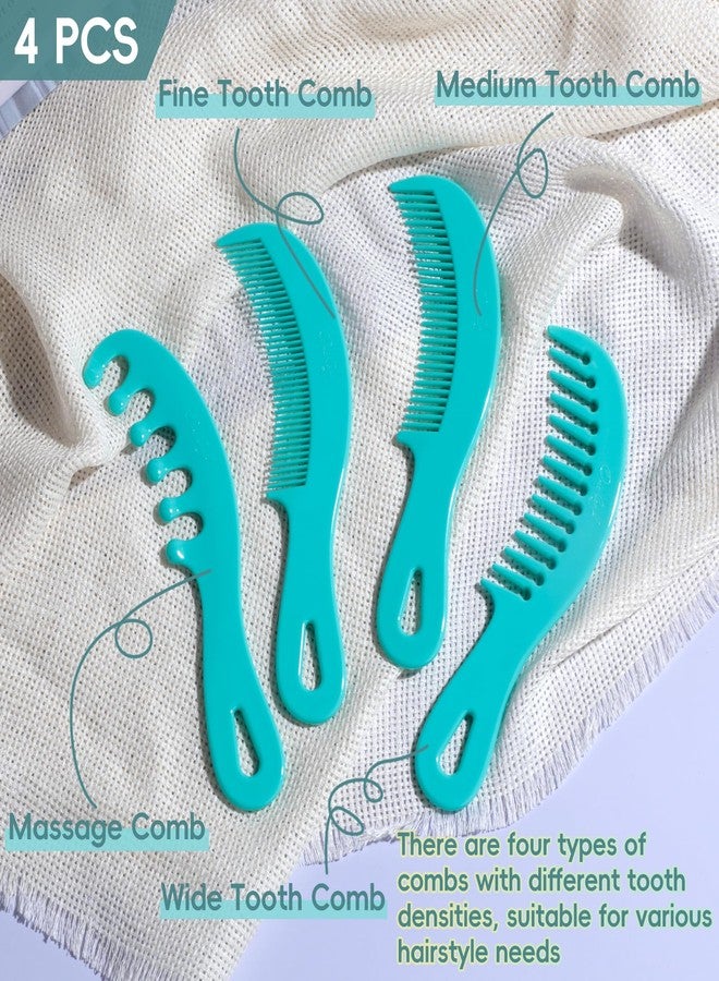 Oneleaf Hair Comb - Large Wide Tooth Comb Long handled curved scalp massage comb Shampoo Brush for Scalp Massage and Deep Cleansing(4PCS-Green) - Image 3