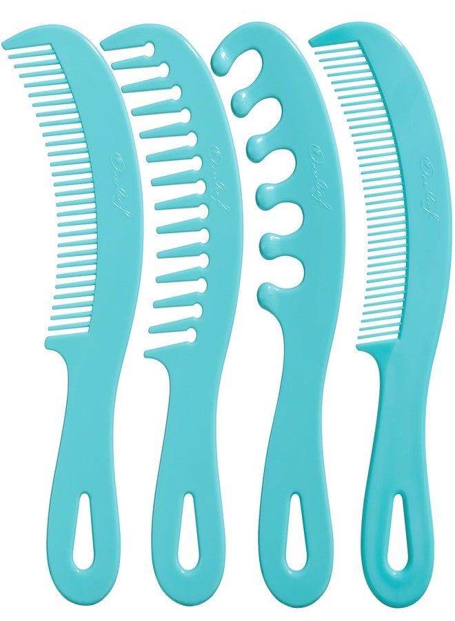 Oneleaf Hair Comb - Large Wide Tooth Comb Long handled curved scalp massage comb Shampoo Brush for Scalp Massage and Deep Cleansing(4PCS-Green) - Image 1