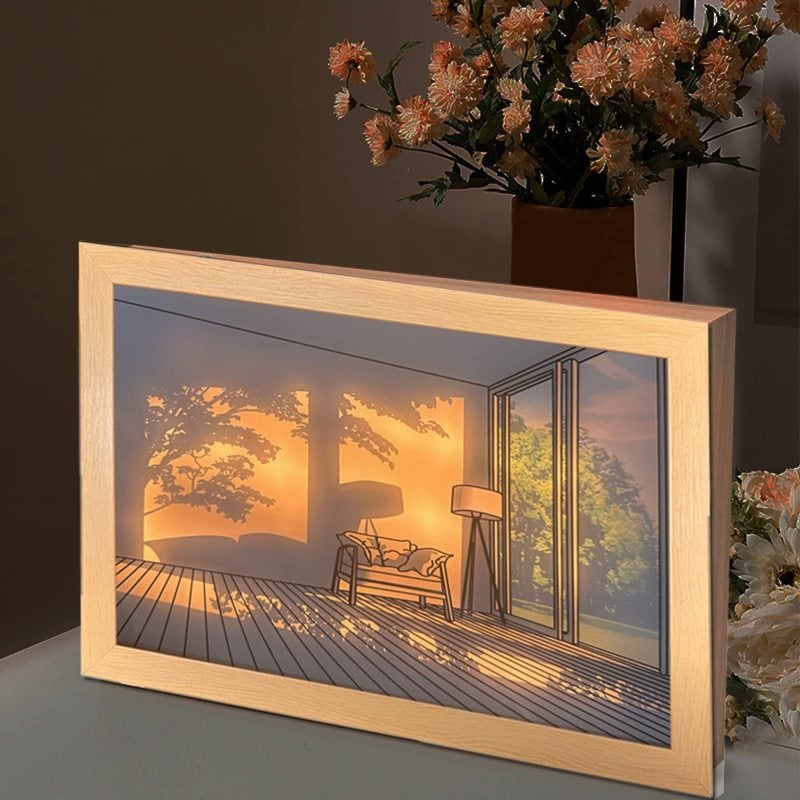 Glowing LED Photo Frame: 17cm Solid Wood Acrylic - Light Shadow Art Decoration for Bedroom, Study, Living Room - Image 2