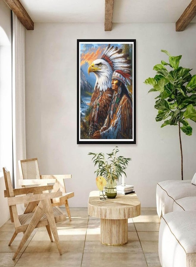 Bimkole 5D Diamond Art Kits for Adults Eagle Indian, Full Drill DIY Rhinestone Embroidery Set Paint with Diamonds Art Animal by Number Kits Cross Stitch Home Wall Craft Decor 12x16 Inch - Image 3