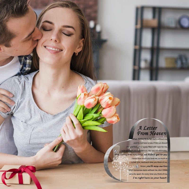 QUPT Sympathy Gifts - A Letter from Heaven- Memorial Gift for Loss of Mother Father Husband Son  Acrylic Heart Keepsake Remembrance Sympathy Gifts  grief gifts (pugongying) - Image 2