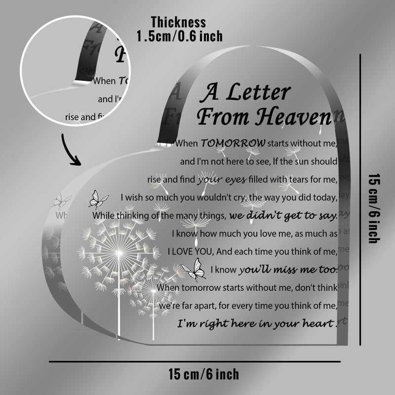 QUPT Sympathy Gifts - A Letter from Heaven- Memorial Gift for Loss of Mother Father Husband Son  Acrylic Heart Keepsake Remembrance Sympathy Gifts  grief gifts (pugongying) - Image 1